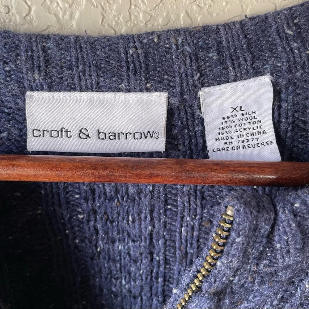 Croft & Barrow Womens XL Blue Silk Blend Full Zip Cable Knit Cardigan Sweater